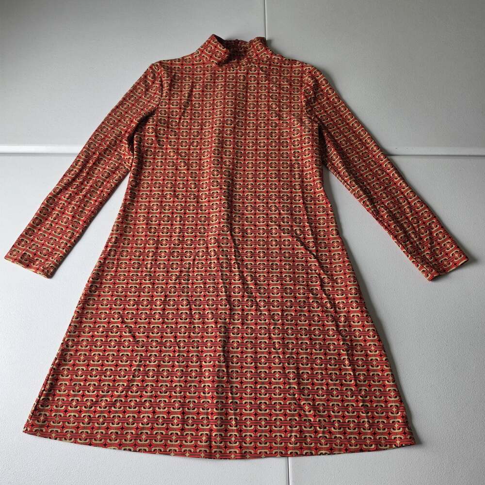 Jude Connally Dress Womens 8 Red Geometric Mock Neck Jersey Stretch Knee Length